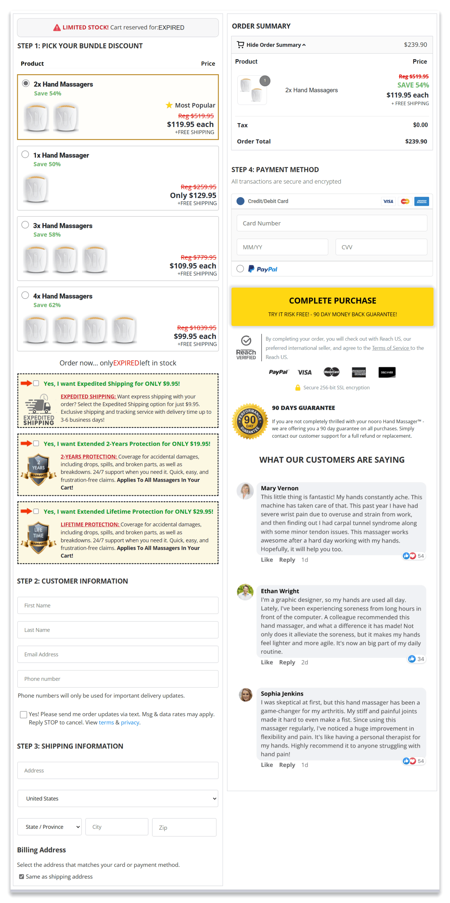 Nooro Hand Massager secure checkout page
